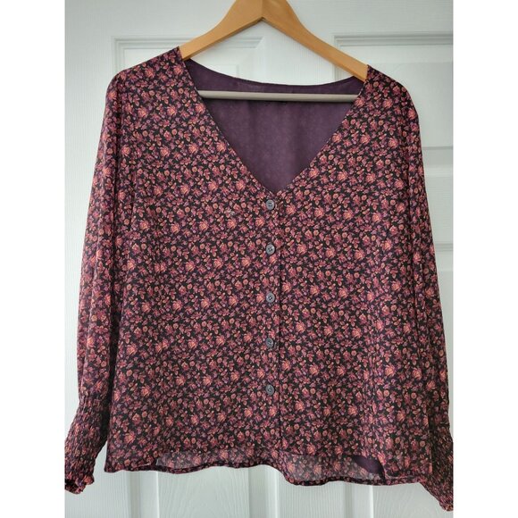 Madewell Georgette black Orchid floral Top boho top size Medium dark Academia - Picture 2 of 10